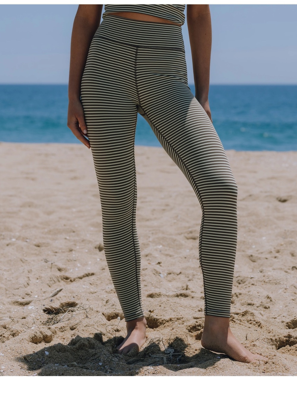 Daily Drills Striped Leggings - Olive Green & White